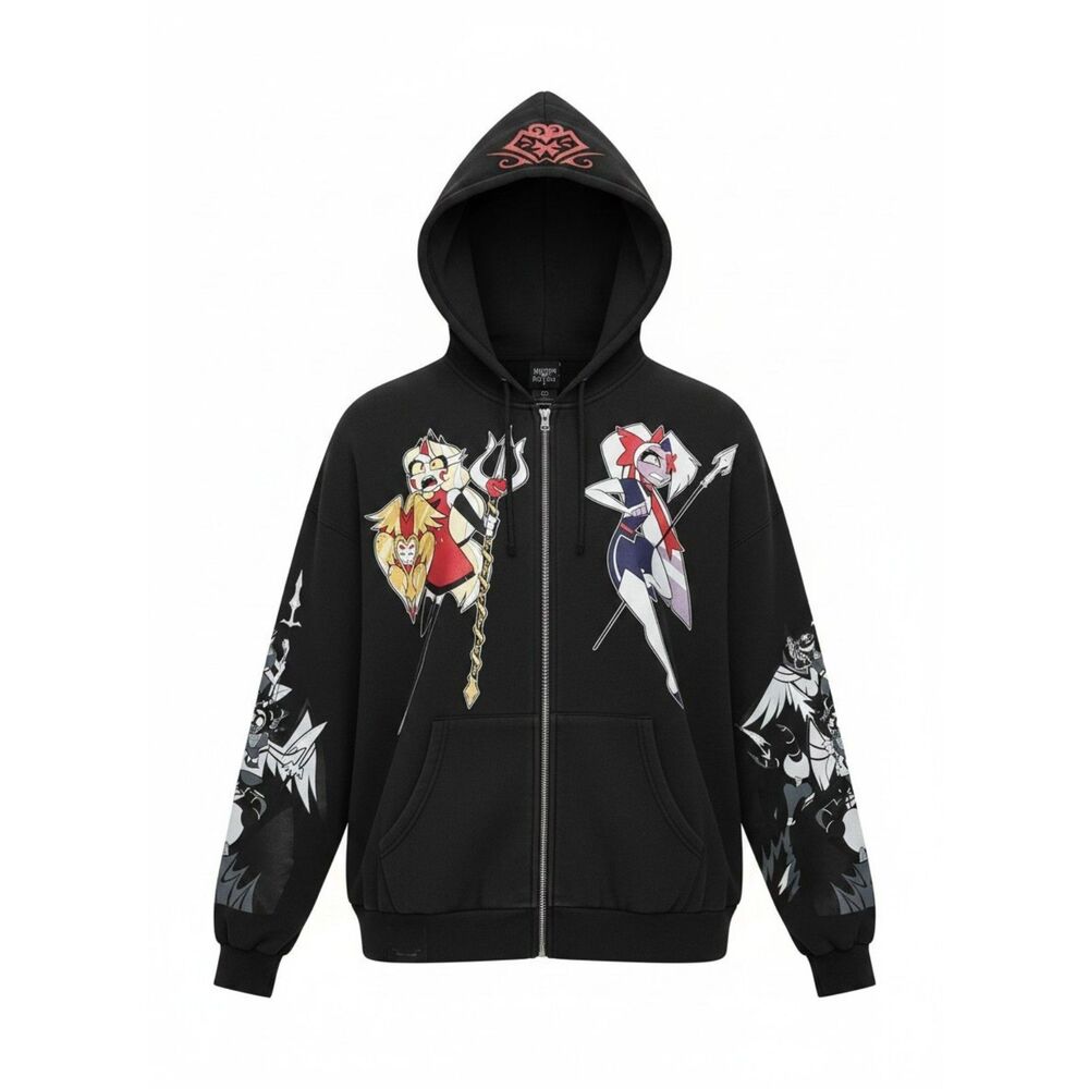 Hazbin Hotel Charlie Vaggie Zip Up Hoodie Black Hot Topic Mens XL Sweatshirt